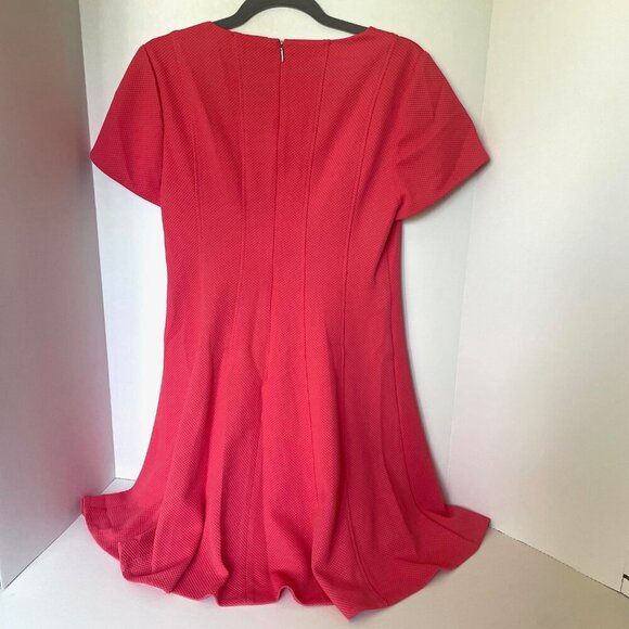 Rebecca Taylor Fit & Flare Dress Womens 12 Pink Short Sleeve Stretch Knit Coral - Picture 4 of 9